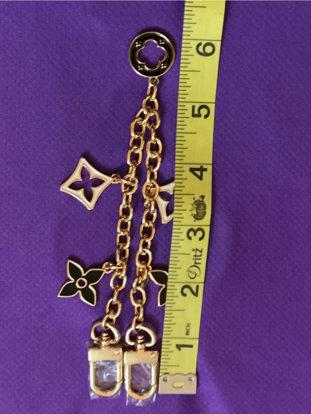 Gold Tone Clover Charm Chain Bracelet with Black Accents - Women Jewelry - Picture 2 of 3
